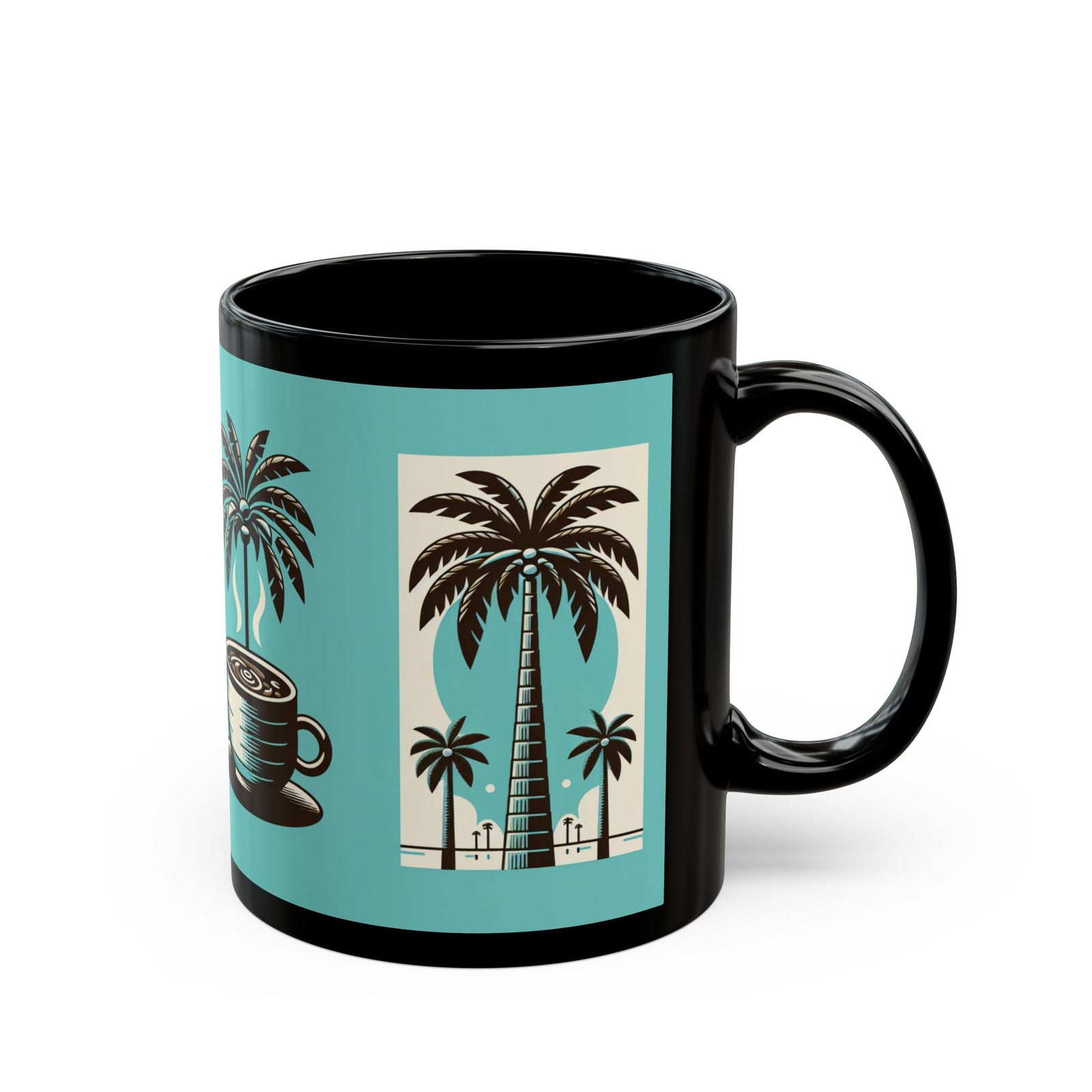 Black Coffee Mug - Palms & Coffee