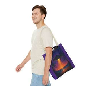 UFO at Beach Sunset Tote Bag, Purple - 3 Sizes