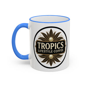 Accent Rim & Handle Coffee Mug — Tropics Lifestyle Coffee Pearl/Palm Logo