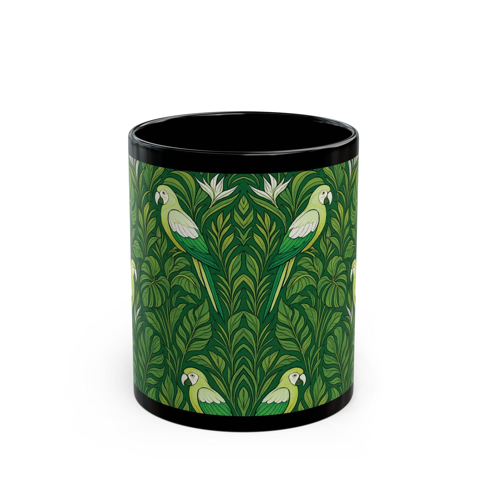 Black Coffee Mug - Parrot Family, Lime