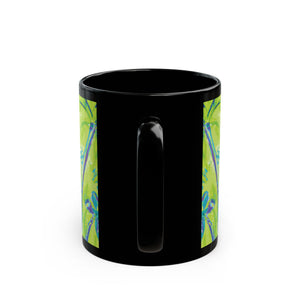 Black Coffee Mug - Tropical Doodles, Lime