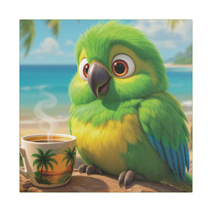 Tropical Beach Canvas - Lulu the Parrot Coffee Wall Art, Green