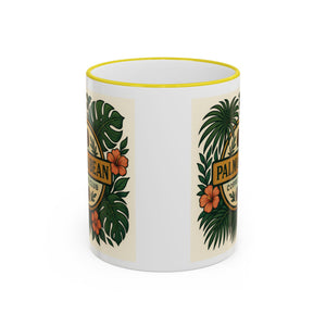 Accent Rim & Handle Coffee Mug — Palm & Bean Coffee Club Logo
