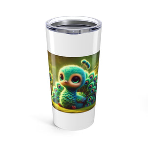 20oz Tropical Glossy Tumbler, Stainless Steel / Baby Peacock, White