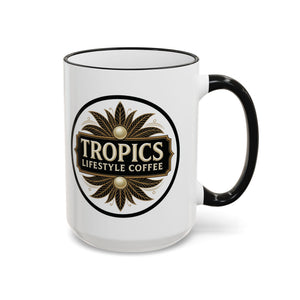 Accent Rim & Handle Coffee Mug — Tropics Lifestyle Coffee Pearl/Palm Logo