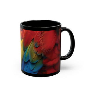 Parrot Feather Black Mug — Vibrant Tropical Coffee Cup (11oz & 15oz)