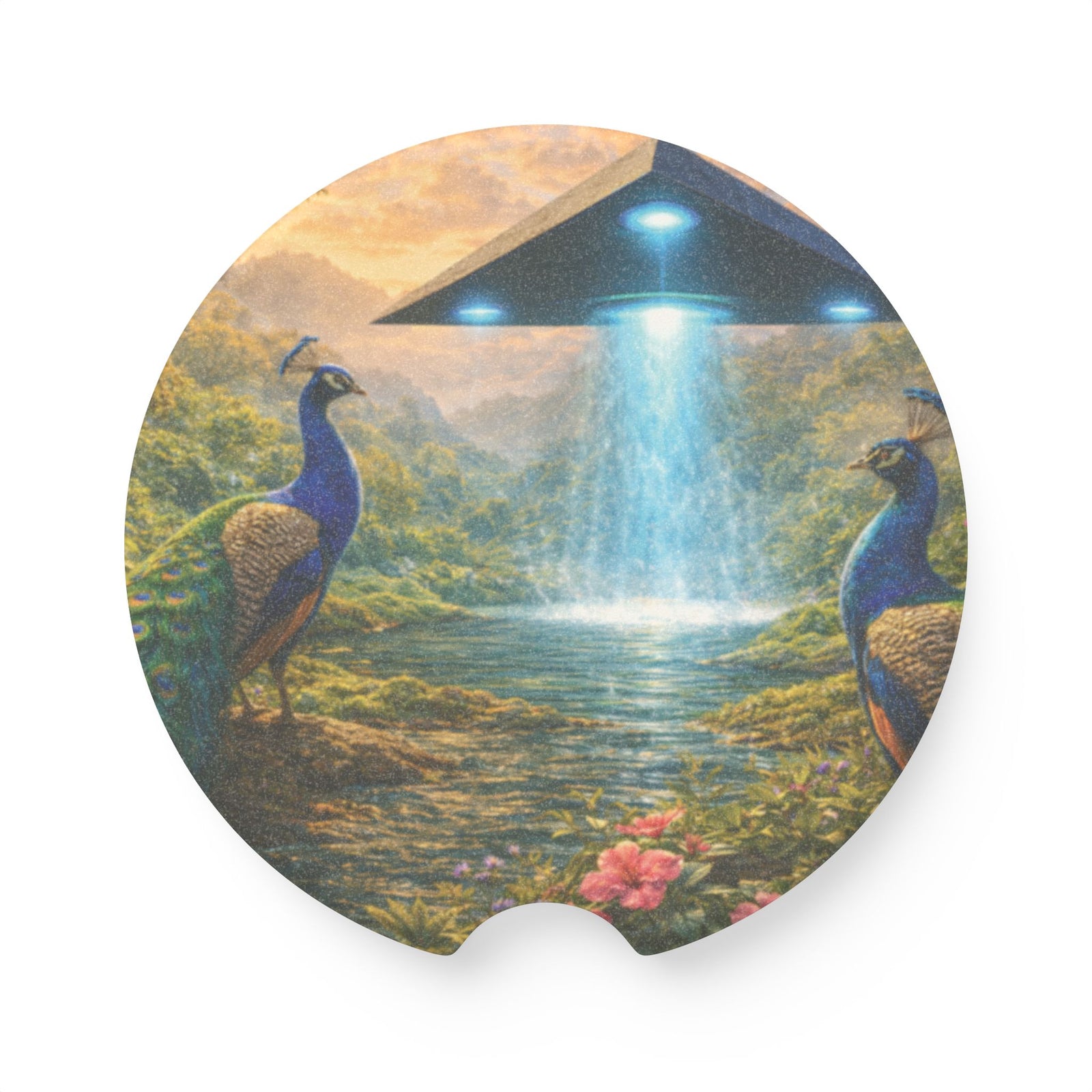 Soapstone Car Coaster - UFO & Peacocks