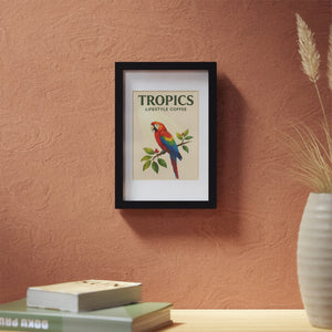 Tropics Parrot Framed Poster — Vintage Coffee Artwork