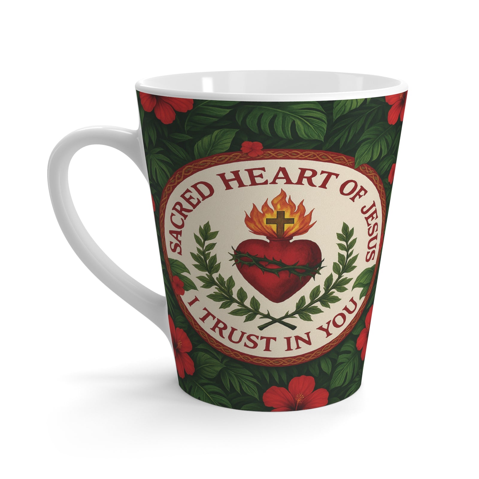 Religious Latte White Mug - Sacred Heart of Jesus Prayer