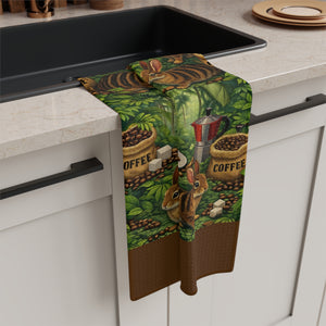 Tropical Microfiber Coffee/Tea Towel –Sumatran Rabbits & Coffee, Brown