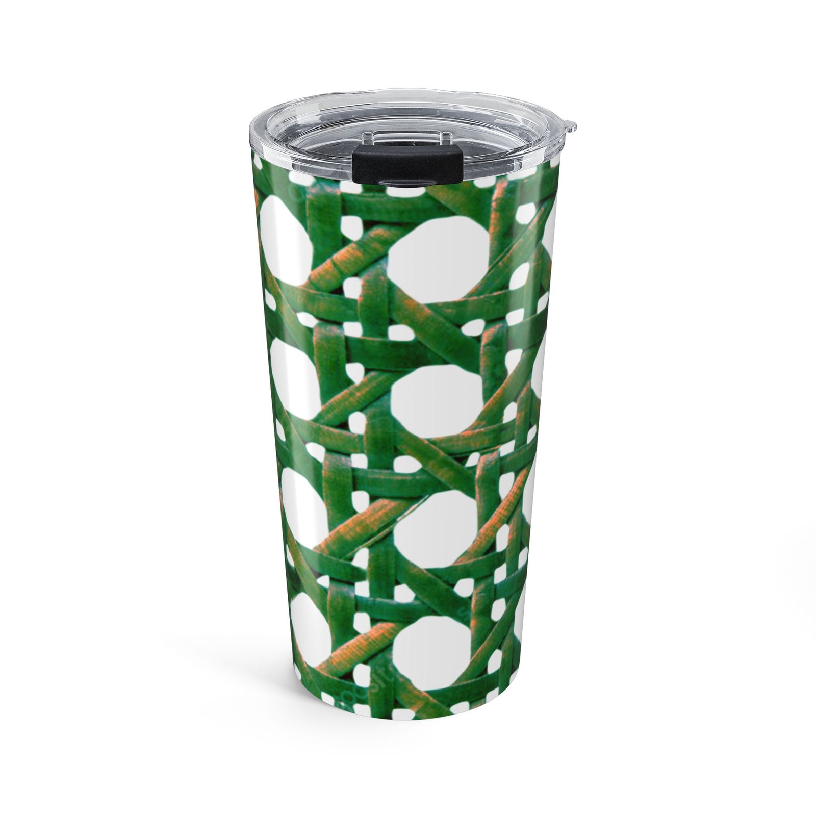 20oz Tumbler — Green Wicker Pattern Insulated Travel Cup