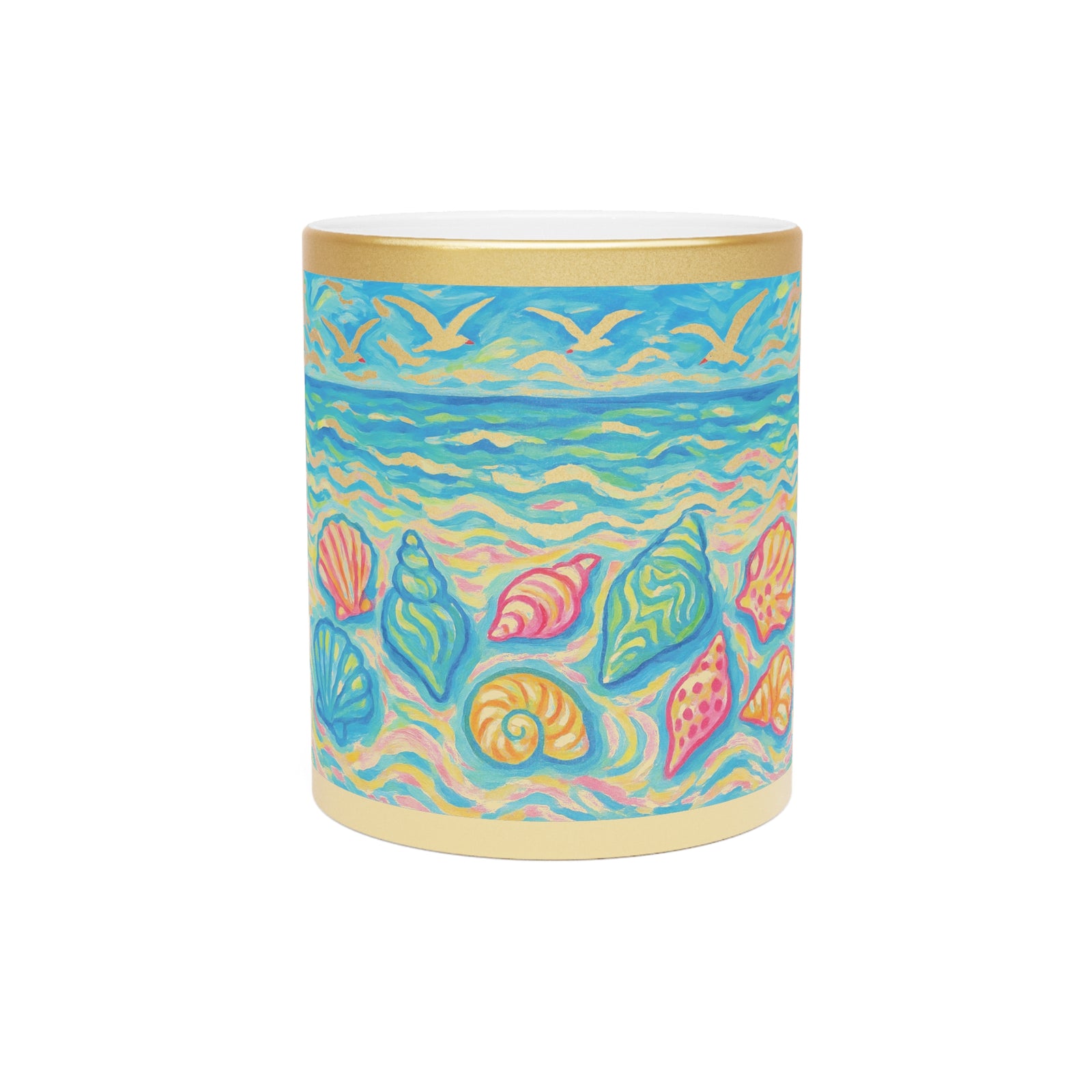 Tropical Metallic Mug, Silver - Glow Beach Seashells