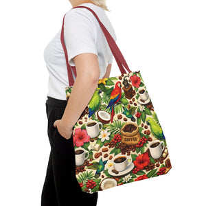 Tropical Parrots & Coffee Tote Bag, Green - 3 Sizes