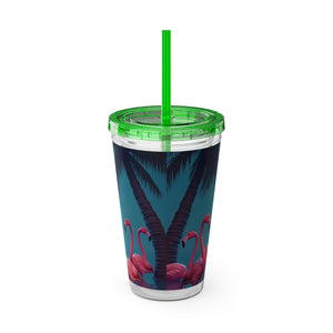 Tropical Tumbler with Straw | 16 oz: Moonlit Mermaid and Flamingos