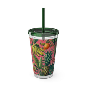 Tropical Tumbler with Straw | 16 oz:  More Tropical Palms, Coral
