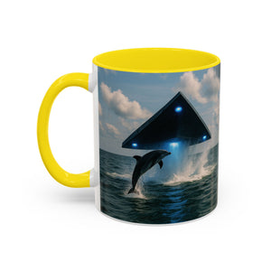 Accent Coffee Mug (11, 15oz), 8 Colors - UFO and Dolphin