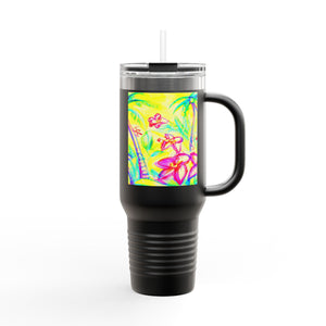 Insulated Travel Mug, 40oz / Tropical Doodles, Yellow - Perfect for Outdoor Adventures