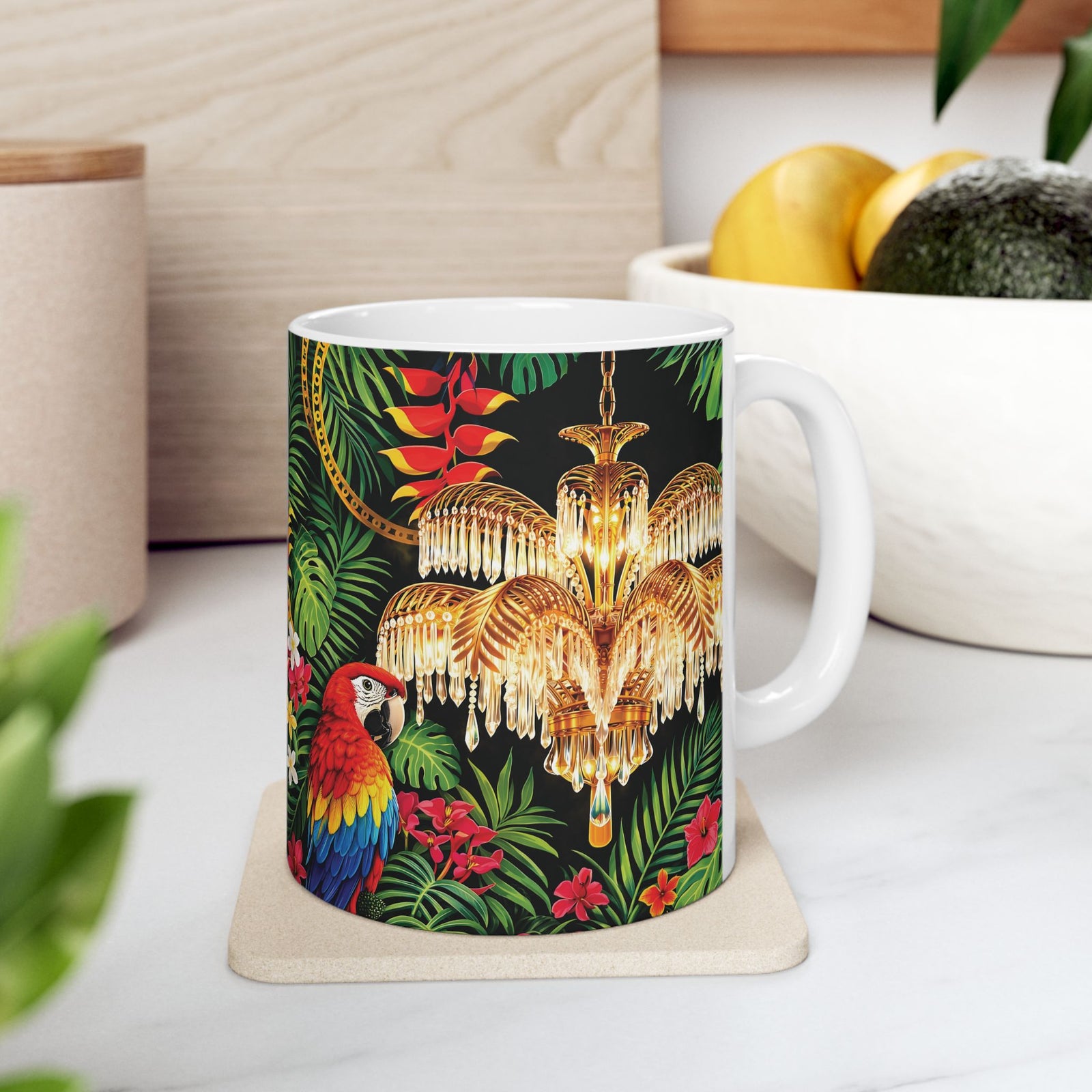 White Ceramic Mug — Holllywood Regency Parrot (11oz, 15oz)