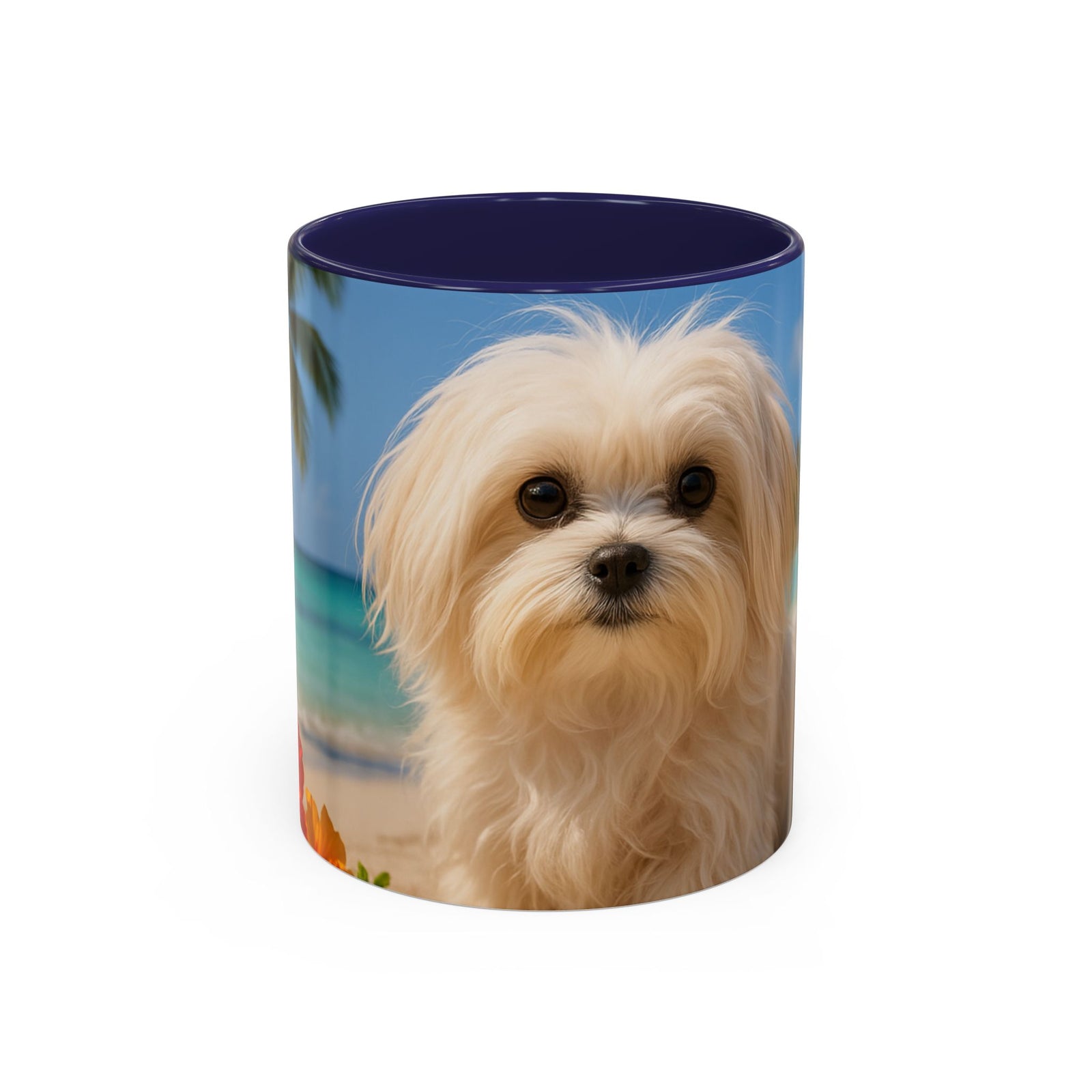 Accent Coffee Mug (11, 15oz), 8 Colors - Puppy Ariel at the Beach