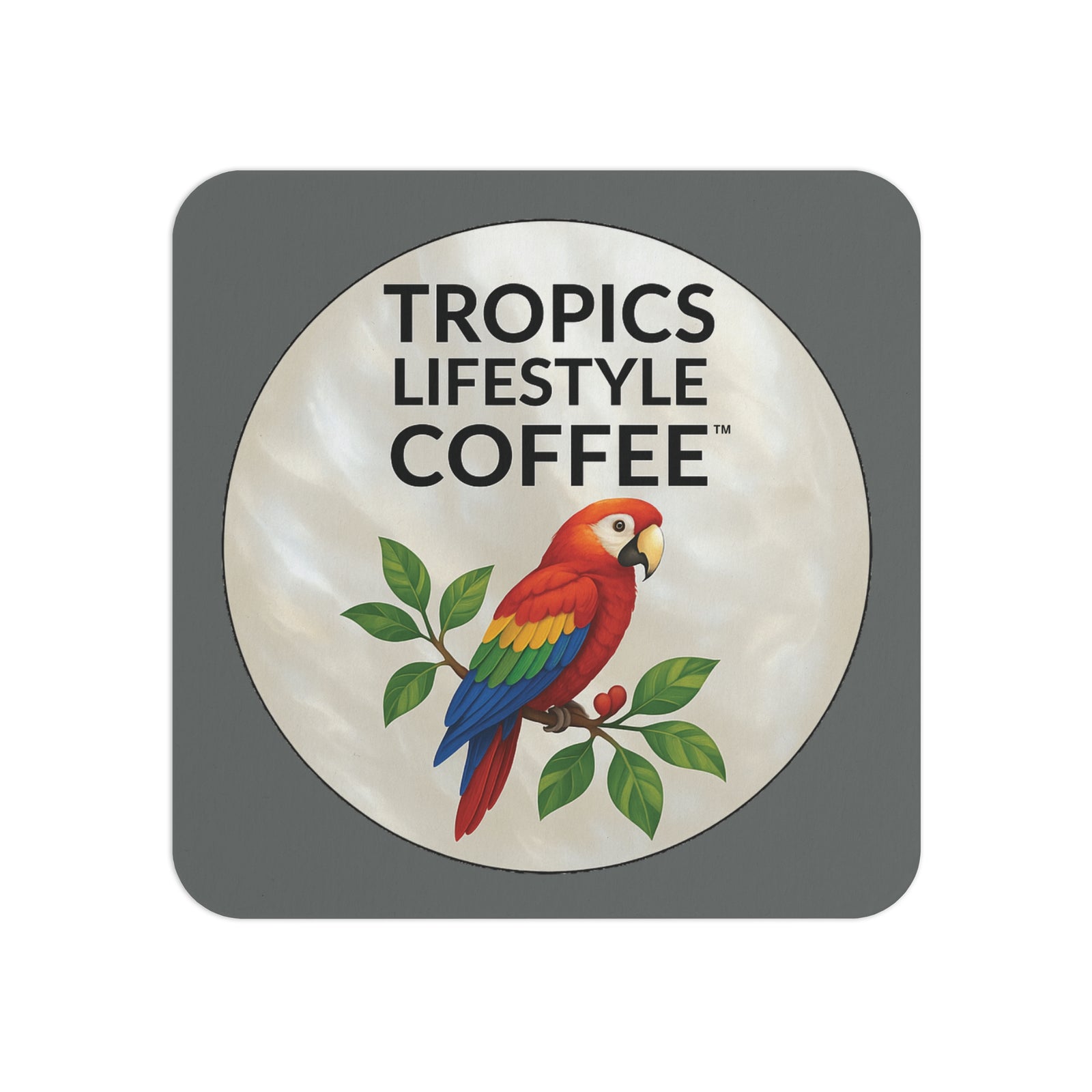 Bulk Hardboard Coffee Coasters -  Parrot MOP Logo (50/100 pcs), dark grey