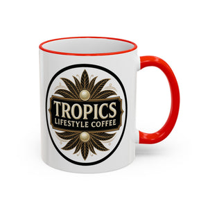 Accent Rim & Handle Coffee Mug — Tropics Lifestyle Coffee Pearl/Palm Logo