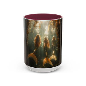 Colorful Mugs (11oz, 15oz), Three Mermaid Sisters, Black