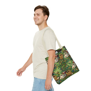 Tropical Hummingbirds & Coffee Tote Bag, Black - 3 Sizes