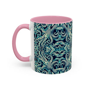 Accent Color Coffee Mug, Many Colors - 11oz & 15oz / Twisted Aqua Octopus