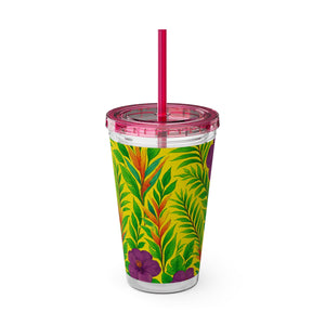 Tropical Tumbler with Straw | 16 oz: Midnight Flower Yellow