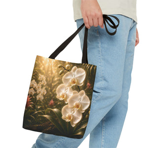 Orchid Garden Tote Bag — Sunlit White Orchid Floral All-Over Print
