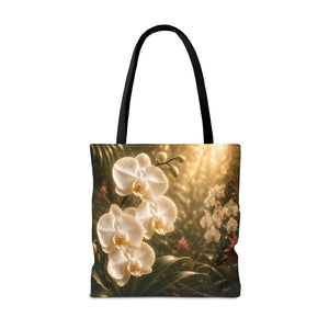 Orchid Garden Tote Bag — Sunlit White Orchid Floral All-Over Print