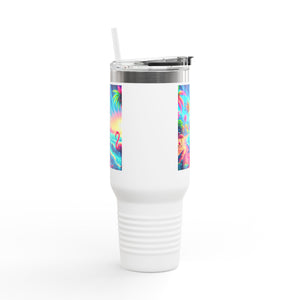 Insulated Travel Mug, 40oz / Pop Art Flamingo Beach