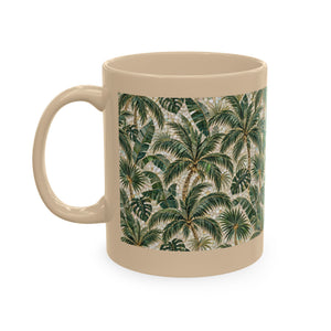 Tropical Ceramic Mug, 11 oz — Palm Mosaic Leaves Coffee Cup