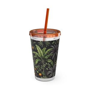 Tropical Tumbler with Straw | 16 oz: Tropical Fruit, Black