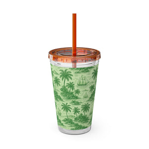 Tropical Tumbler with Straw | 16 oz: Faraway Toile/Green