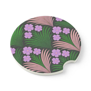 Soapstone Car Coaster - Midnight Hibiscus Deco, Purple