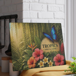 Glass Coffee Station Tray - 'Tropics Lifestyle Coffee Rainforest Butterfly