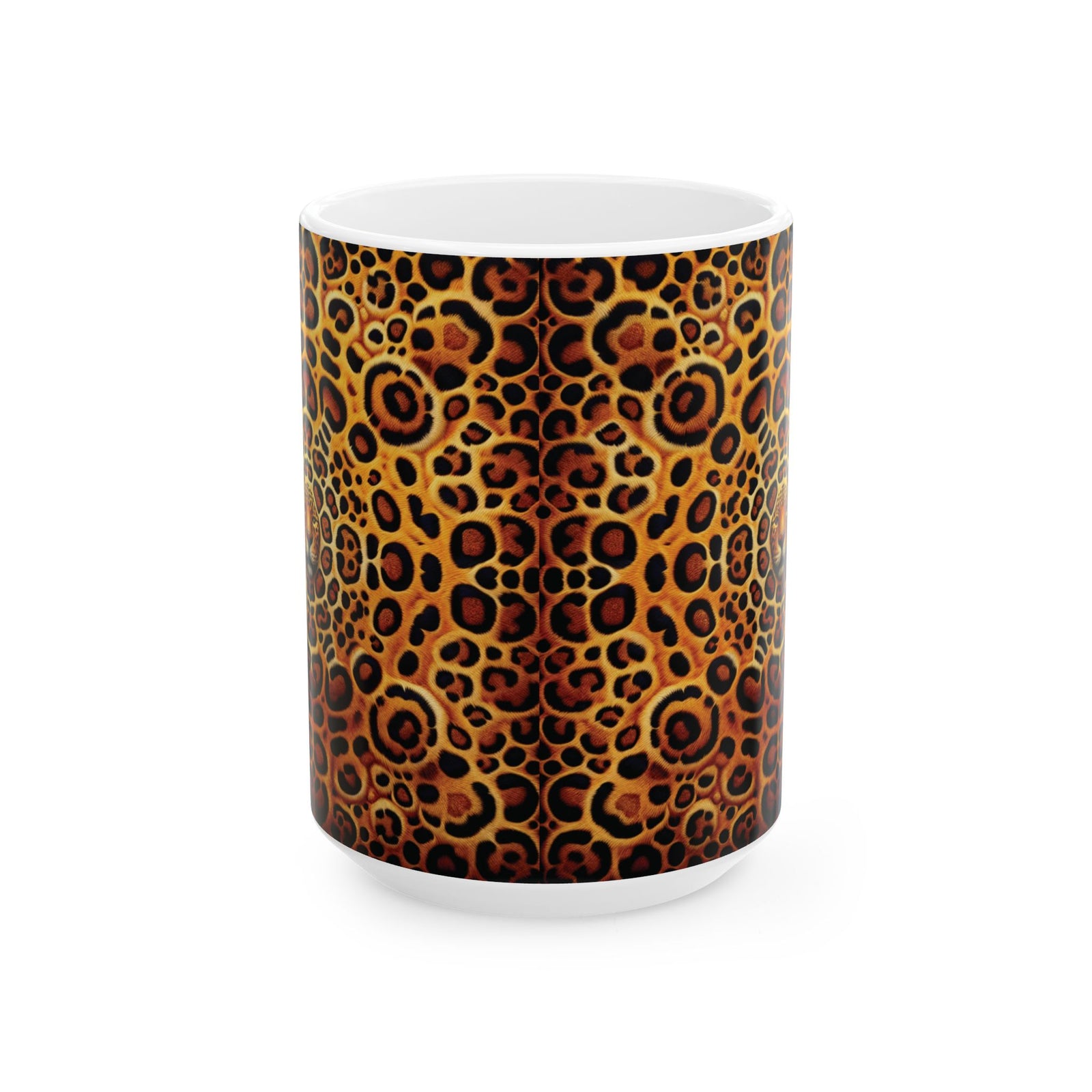 White Ceramic Mug — Bold Leopard Hiidden Pattern Coffee Cup (11oz & 15oz)