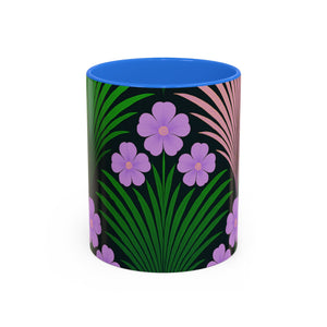 Accent Color Coffee Mug, Many Colors - 11oz & 15oz / Midnight Hibiscus Deco, Purple