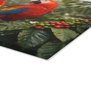 Glass Coffee Station Tray, 2 Sizes – Macaw Parrots & Coffee Plants