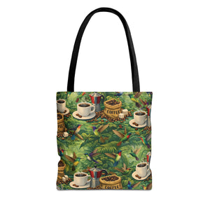 Tropical Hummingbirds & Coffee Tote Bag, Black - 3 Sizes