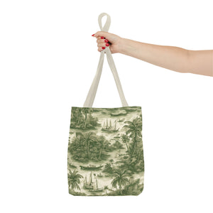 Coastal Toile Green Tote Bag - 3 Sizes