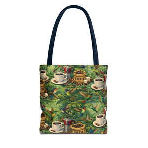 Tropical Hummingbirds & Coffee Tote Bag, Black - 3 Sizes