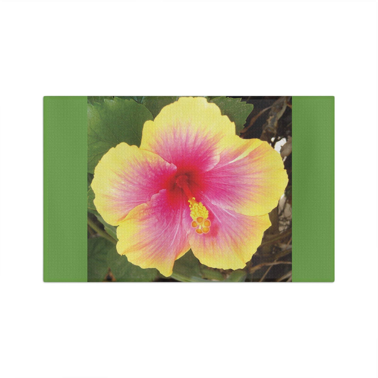 Tropical Microfiber Coffee/Tea Towel – Yellow & Pink Hibiscus, Green