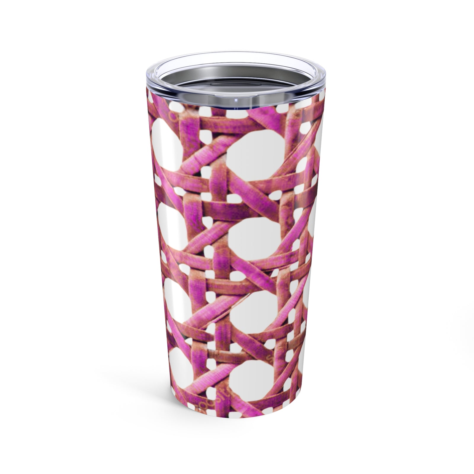 20oz Tropical Glossy Tumbler, Stainless Steel / Wicker Pink Hibiscus