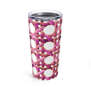20oz Tropical Glossy Tumbler, Stainless Steel / Wicker Pink Hibiscus