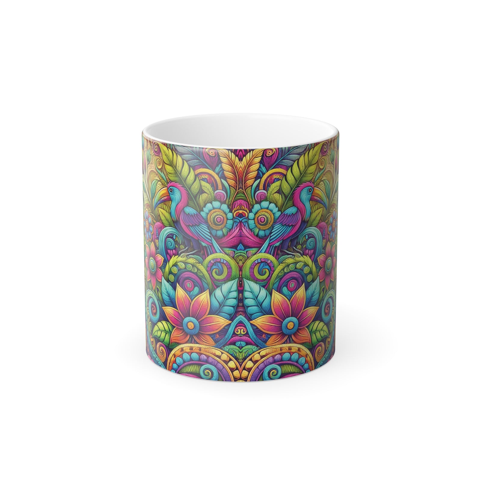Color Morphing Mug, 11oz, Rainforest Music Parrots