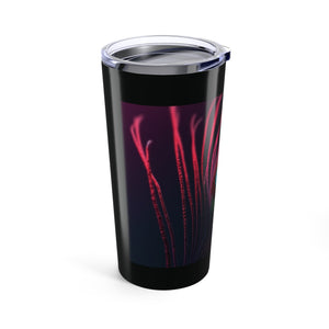 20oz Tropical Glossy Tumbler, Stainless Steel / Peacock Eye Feather, Magenta