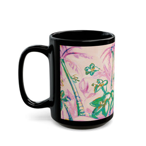 Black Coffee Mug - Tropical Doodles, Pink