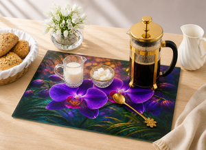 Glass Coffee Station Tray — Twilight Orchids, Glass, 2 sizes